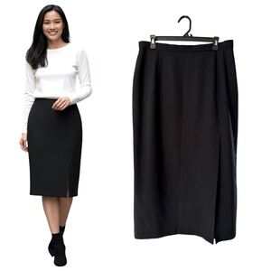 Jones New York Classic 100% Wool Elegant Black Midi Skirt Size 16 L/XL Vintage